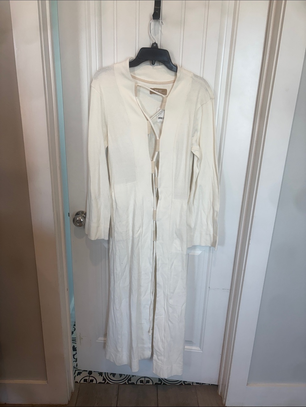 Free People Cream Long Knit Trench Coat with Tie Closure